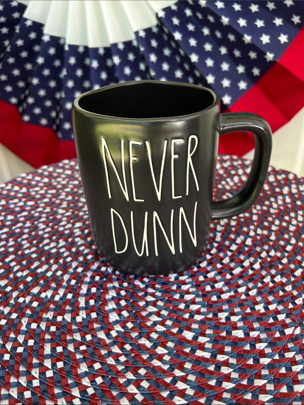 NWT ~ Rae Dunn Black "Never Dunn" Matte Ceramic Mug